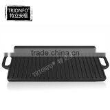 Black Non-stick Pre-seasoned Cast Iron Double Burner BBQ Charcoal Grill Pan Manufacturer China