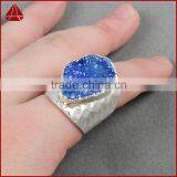 Fashion Agate Druzy Ring Cuff With Silver Electroplating, Natural Agate Drusy Band Ring thumbnail-5