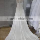 AR-11 Simple Generous White Elegant Long Sequined Appliques O-Neck Satin Bride Dress Boho Wedding Dress Beach Wedding 2016 thumbnail-3