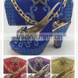2016 Latest All Season Suitable Italian Matching Gold Shoes and Bag Set