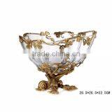 Unique Design Casting Bronze Flowers & Leaves Inlay Crystal Flowr Vase, Decorative Clear Crystal Vase With Brass Base thumbnail-5