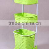 Plastic Three Layers Laundry Basket Bathroom Shelves With Wheels thumbnail-1