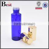 Wholesale Best Selling Cosmetic Packaging Golden Aluminum Spray Bottle Perfume Blue Glass Perfume Bottle 30ml China Manufacture thumbnail-3