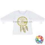 Plain White Girls Fancy Tops With Dreamcatcher Cotton Pattern Baby Long Sleeve Tops 0-6 Years Old Kids Boutique Tops