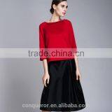 Spring-Summer Season Ladies Three-Quarter Length Sleeve Boat Neck Casual Shirt thumbnail-1