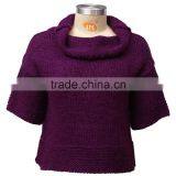 Loose High Neck Blend Alpaca Sweater for Women, Women Half Sleeve Sweater thumbnail-1