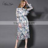 Maxnegio Elegant Maxi Long Sleeve Office Chiffon Pleated Maxi Dress thumbnail-1