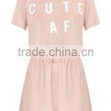 Women Plain PJ Set With Custom Logo Screen Print Short Pajamas Letter Print Loose Pyjama thumbnail-4