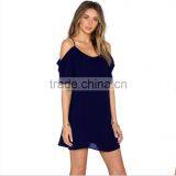 Zm50233b 2017 Spring and Summer Hot Sell Ladies Clothes Chiffon off Shoulder Short Sleeve Slip Dresses thumbnail-3