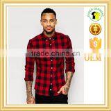 Skinny Shirt in Burgundy Buffalo Check With Long Sleeves thumbnail-1