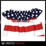 Navy Blue Ivory Taffeta Stripe Girl Dress thumbnail-3