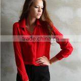 Korean Style v Neck Blue Chiffon Long Sleeve Blouses/ Garment Women Ladies Clothes / thumbnail-2