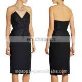 Wholesale Women Sexy Dress Strapless Peplum Midi Dress Woven and Crepe Black Peplum Dress thumbnail-1