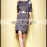 Sexy Lady High Quality Knitted Shift Dress With Sliver Belt and Short Sleeves thumbnail-5