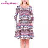 Free Samples Black Print Long Sleeve One Piece Dress Of Knee Length Casual Dress thumbnail-5