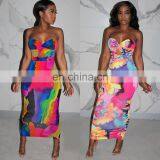 2020 Women Floral Print Long Casual Dresses Ladies Sleeveless Off Shoulder Printed Dresses Women Summer Casual Dresses thumbnail-2