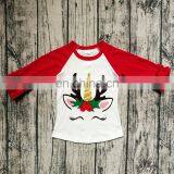 Unicorn Christmas Kids Cotton ICING Raglan Tshirt Baby Red Ruffle Sleeves White Tops Baby Unicorn Shirts 20styles