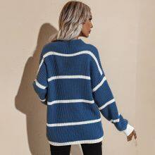 Autumn and Winter New Round Neck Loose Striped Pullover Knitted Sweater thumbnail-2