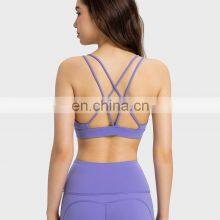 Low Moq Cross Backless Crop Sports Bras Women Gym Yoga Breathable Sling Straps Tops Nylon Spandex thumbnail-2