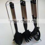 Passing SGS Senior 7-pieces Black Nylon Kitchen Utensil Set With Stainless Steel Hollow Handle and Metal Stand 001A thumbnail-2