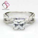 Princess Brilliant Cut Moissanite Sqaure 2 Carat 7mm Center Split Shanks 14k 18k White Yellow Gold Platinum Engagement Ring thumbnail-1