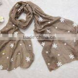 Wholesale Wide Flower Embroidery Cotton Ladies Fashion Scarf thumbnail-3