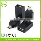 360 Degree Rotation Mini USB 2.0 Male to USB Standard Female Converter