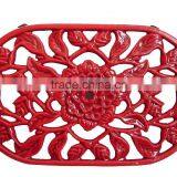 Red Flower Shape Cast Iron Trivets