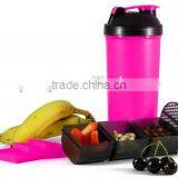 1000ml/34oz Plastic Protein Shaker Bottle With Netting and Compartment thumbnail-2