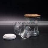 Unique Shape Clear Glass Container With Wooden Lids Glass Candle Jar thumbnail-4