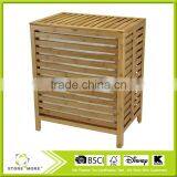 Natural Bamboo Open Slats Laundry Hamper With Hinged Lid and Cotton Liner thumbnail-1