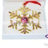 Xmas Ornament VICACCI 14K Yellow Gold Plated Metal Xmas Snowflake With Pink Crystals From Swarovski thumbnail-6
