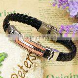 Bulk 316L Titanium Women / Mens Braided Leather Bracelet Wholesale thumbnail-5