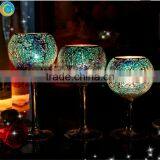 Chinese Lanterns Mosaic Goblet Long Stem Glass Candlestick Holders With Low Price