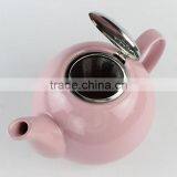 With S/S Lid and Fliter Pink Color Ceramic Teapot thumbnail-4