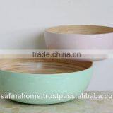 Set of 2 Round Colored Lacquer Bamboo Salad Bowls thumbnail-1