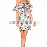 Latest Floral Print off Shoulder Short Sleeve Holiday Dress Woman Ruffle Casual Dress thumbnail-1