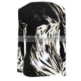OEM Factory Cowl Neck Long Sleeve Stretchy Cotton Jersey Ladies Knitted White Black Leopard Printed Blouse thumbnail-3