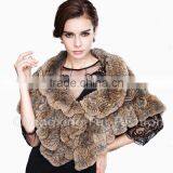 CX-B-21E 2016 New Knitted Genuine Rex Fur Shawls Rabbit Fur Poncho thumbnail-6