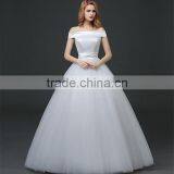 MGOO 2017 Off Sholder Short Sleeve Plain Crepe Custom Made Formal Bridal Gowns Lace Wedding Dresses thumbnail-3