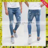2017 Blue Ripped Skinny Fit Distressed Mens Biker Jeans Stretch-cotton Jeans thumbnail-1