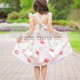 Girls Flutter Sleeve Kids Clothing Wholesale Roses Printed Designer One Piece Dress thumbnail-3