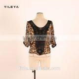 Fashion Butterfly Style Leopard Printed Casual Ladies Korean Chiffon Blouse 2015 thumbnail-3
