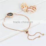 Copper Adjustable Slider/ Slide Bracelet Gold Plated Oval Black Rhinestone 26cm Long thumbnail-2