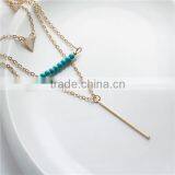 New Fashion Multilayer Layered Necklace Gold Plated With Triangle Rectangle Pendants Green Blue Beads 43.5cm Long thumbnail-2