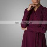 ManXun Modern Muslim Women Maroon Long Abaya Dress With Belt Islamic Kimono Clothing For Ladies thumbnail-6