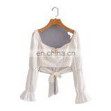 TWOTWINSTYLE Hollow Out Women's Shirt Square Collar Lantern Sleeve Tunic Lace Up Bow Fashion thumbnail-1