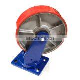 Extra Heavy Load Cast Steel 0.6mm Steel Shaft Turning Brake PU Castor Roller Wheel thumbnail-2