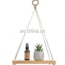 12 Inches Pure Bamboo Hanging Plant Shelf Indoor Swing Rope Floating Shelf