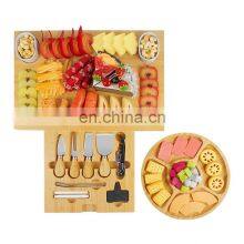 Large High Quality Bamboo Cheese Board Charcuterie Platter Knife Set With Snack Tray thumbnail-1